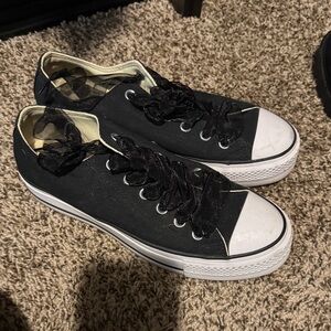 Black Canvas Sneakers with White Toe Cap